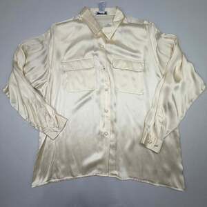 Vintage Anna and Frank 100% Silk Cream Long Sleeve Button Up Blouse XL